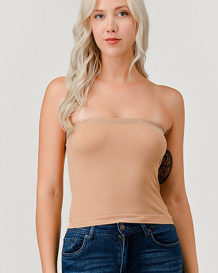 315LS RHINESTONE TRIM RIB TUBE TOP