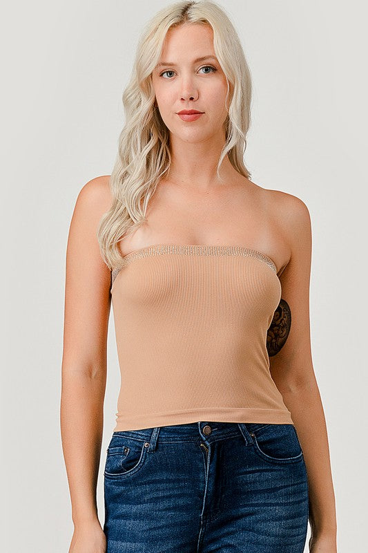 315LS RHINESTONE TRIM RIB TUBE TOP