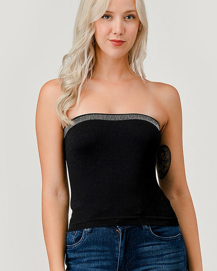 315LS RHINESTONE TRIM RIB TUBE TOP