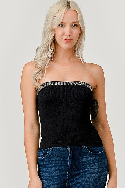 315LS RHINESTONE TRIM RIB TUBE TOP