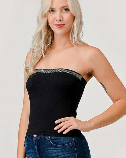 315LS RHINESTONE TRIM RIB TUBE TOP