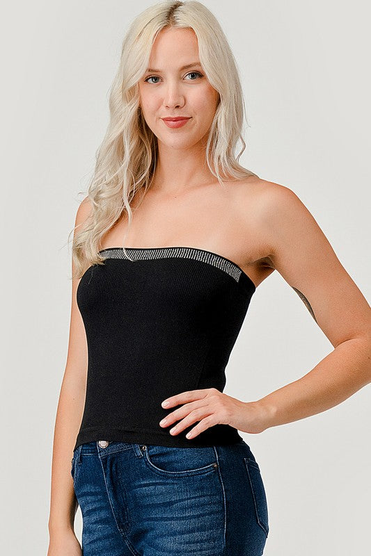 315LS RHINESTONE TRIM RIB TUBE TOP