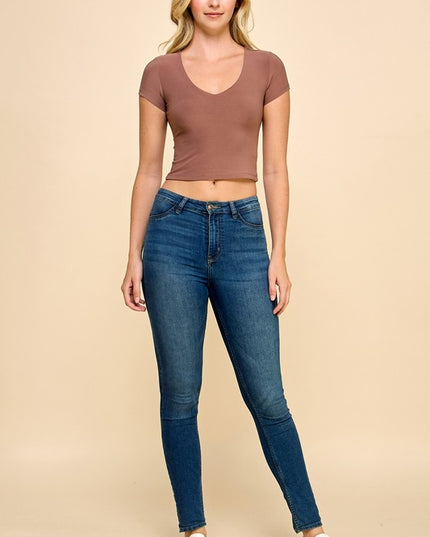 DLT14 V NECK SHORT SLEEVE CROP TOP