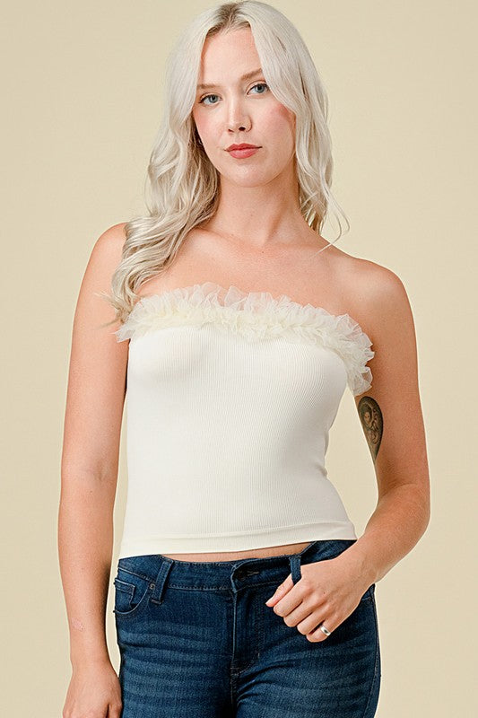 315LACE LACE TRIMMED TUBE TOP