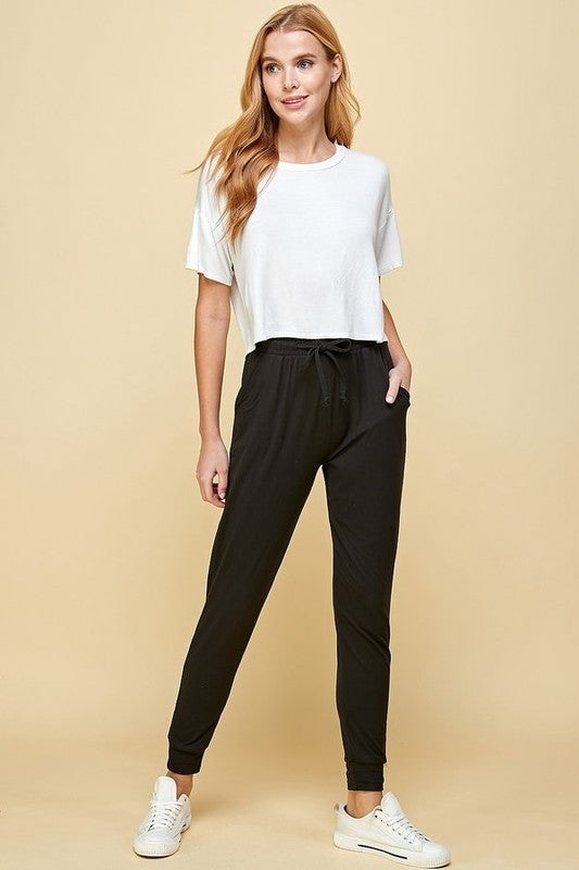 PLUS JK-SOLID PLUS SIZE DRAWSTRING JOGGERS