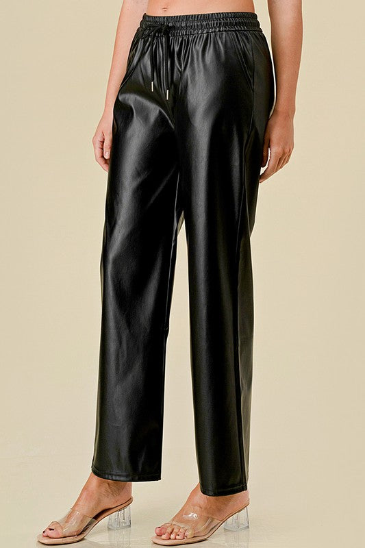 HWPUJ101 VEGAN DRAWSTRING STRAIGHTS PANTS