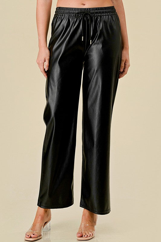HWPUJ101 VEGAN DRAWSTRING STRAIGHTS PANTS