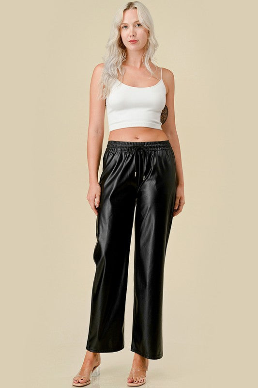 HWPUJ101 VEGAN DRAWSTRING STRAIGHTS PANTS