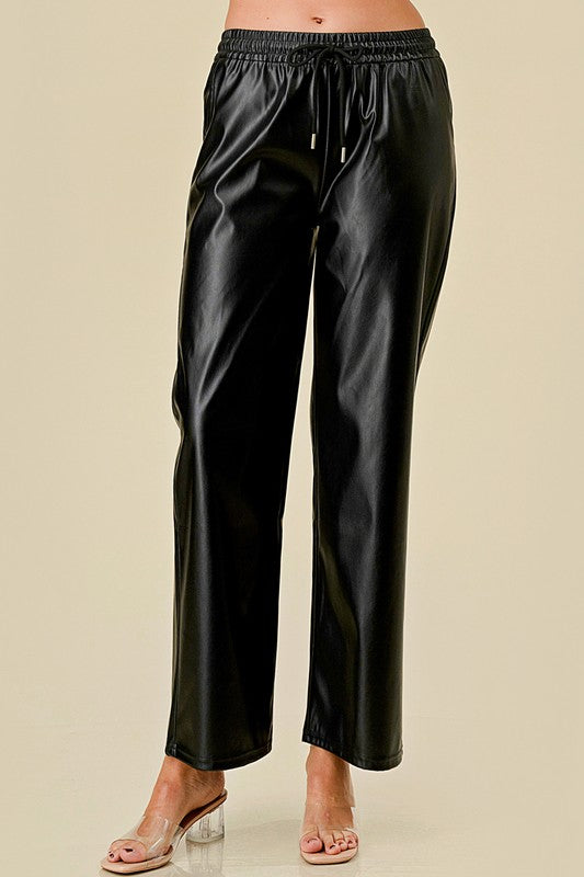 HWPUJ101 VEGAN DRAWSTRING STRAIGHTS PANTS