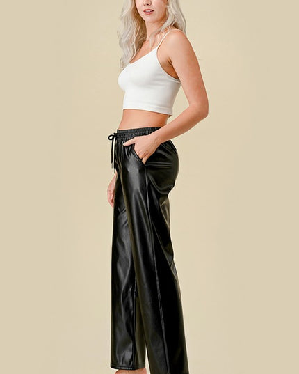 HWPUJ101 VEGAN DRAWSTRING STRAIGHTS PANTS