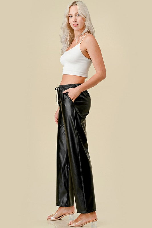 HWPUJ101 VEGAN DRAWSTRING STRAIGHTS PANTS