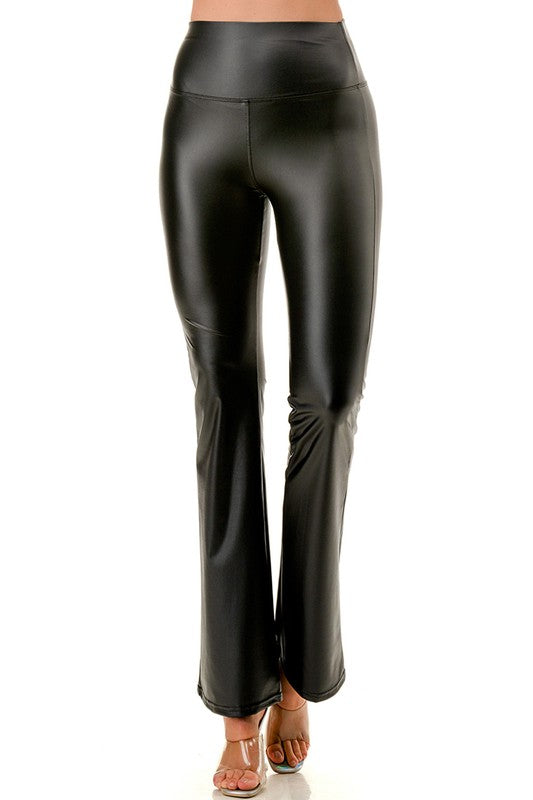 PPU05B VEGAN LEATHER BELL BOTTOM PANTS
