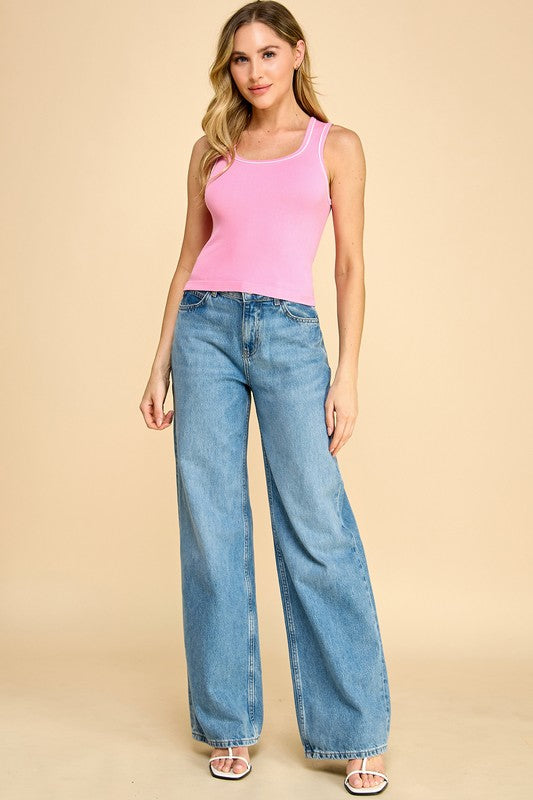 PT008 SEAMLESS CONTRAST TANK TOP