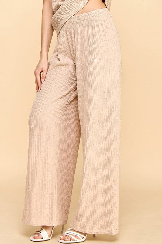 HKG07 RHINESTONE CRINKLE LOUNGEWEAR PANTS