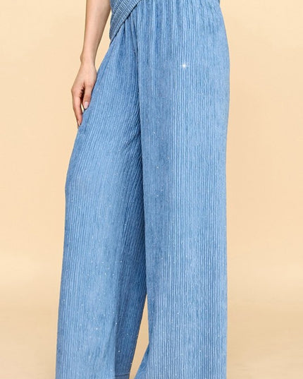 HKG07 RHINESTONE CRINKLE LOUNGEWEAR PANTS