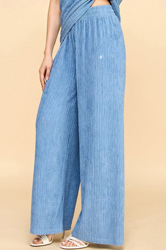 HKG07 RHINESTONE CRINKLE LOUNGEWEAR PANTS