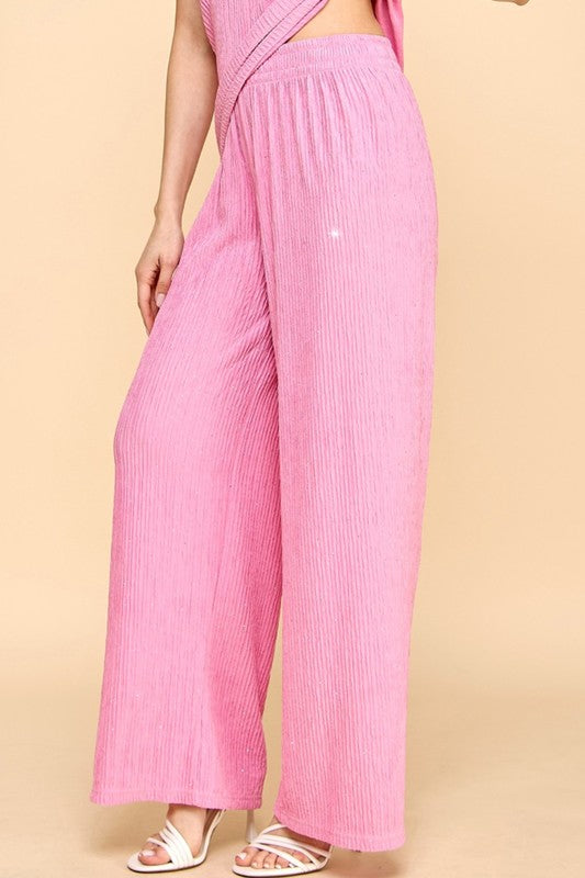 HKG07 RHINESTONE CRINKLE LOUNGEWEAR PANTS