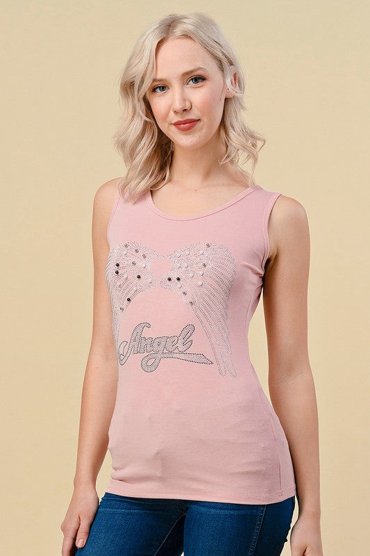 418-ANGEL RHINESTONE TANK TOP