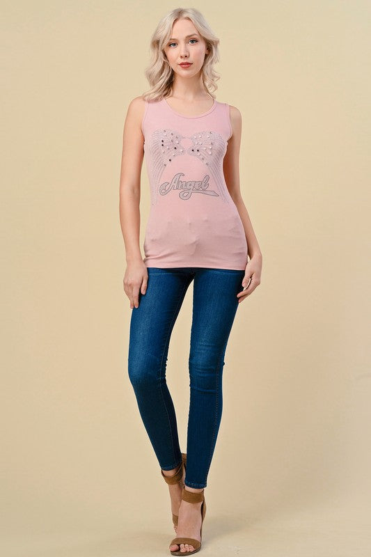 418-ANGEL RHINESTONE TANK TOP