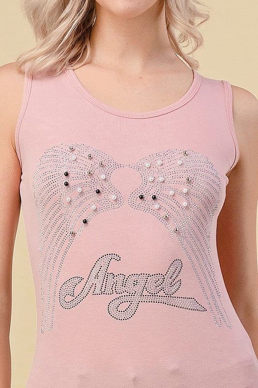 418-ANGEL RHINESTONE TANK TOP