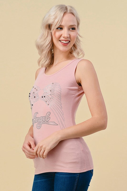 418-ANGEL RHINESTONE TANK TOP