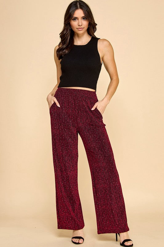 MSP529 METALLIC STRAIGHT PANTS WITH POCKETS