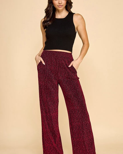 MSP529 METALLIC STRAIGHT PANTS WITH POCKETS