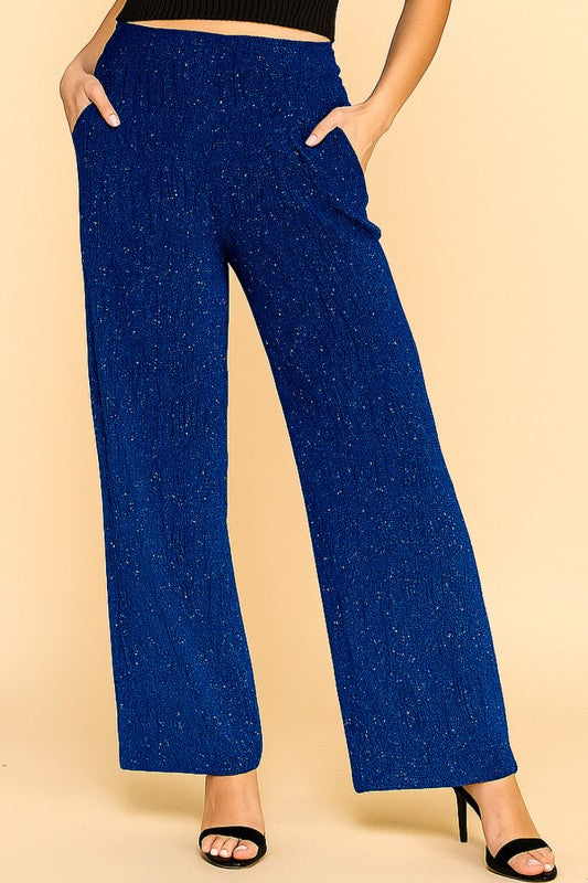 MSP529 METALLIC STRAIGHT PANTS WITH POCKETS