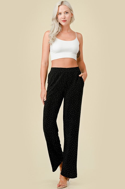 MSP529 METALLIC STRAIGHT PANTS WITH POCKETS