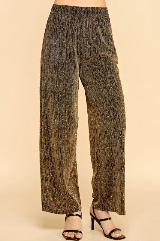 MSP529 METALLIC STRAIGHT PANTS WITH POCKETS