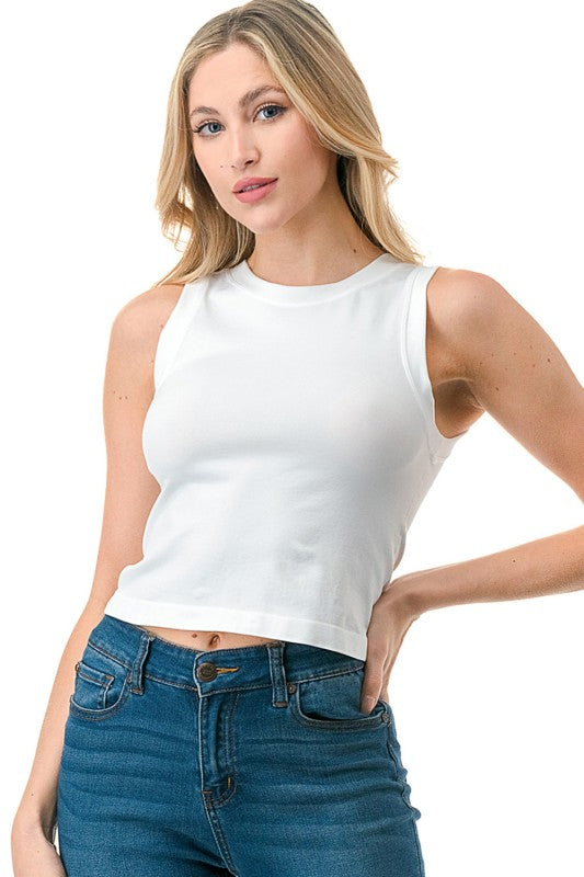 HX18X PLUS SIZE SOLID SEAMLESS CROP TANK TOP
