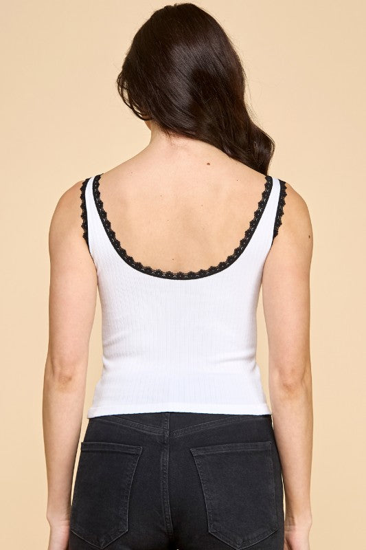 PT25C EDGE LACE TRIM TANK TOP