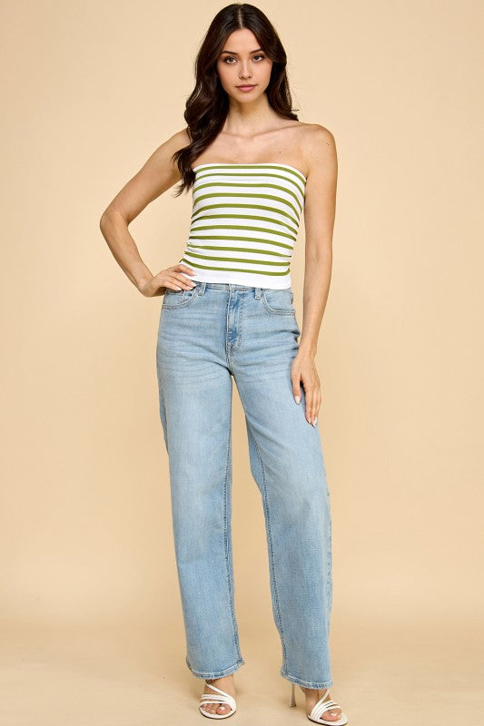 317ST STRIPED SIDE-RUCHED TUBE TOP