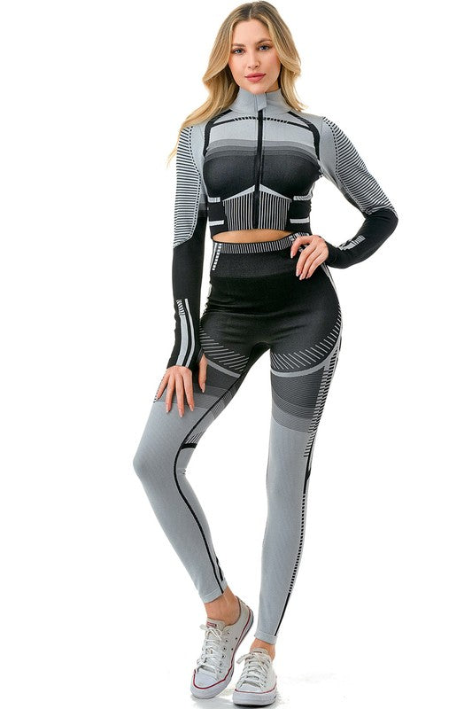 JA37SET TWO TONE ACTIVE ZIP UP JACKET 2-PIECE SET