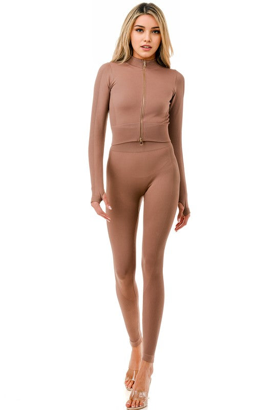 JA120SET ACTIVE ZIP-UP JACKET 2-PIECE SET BUTT LIFT PANTS