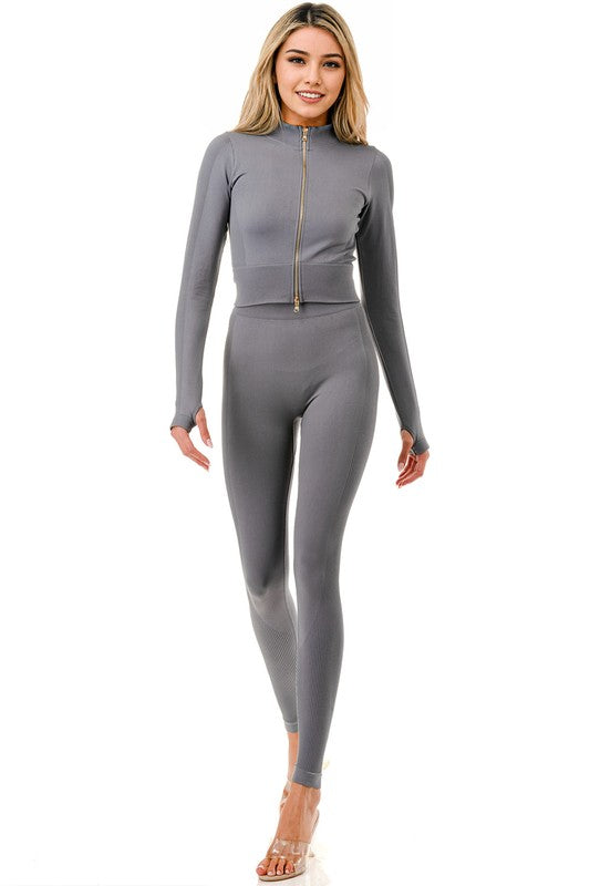 JA120SET ACTIVE ZIP-UP JACKET 2-PIECE SET BUTT LIFT PANTS