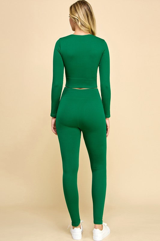 FR501 RIBBED ROUND NECK LONG SLEEVE 2-PIECE SET