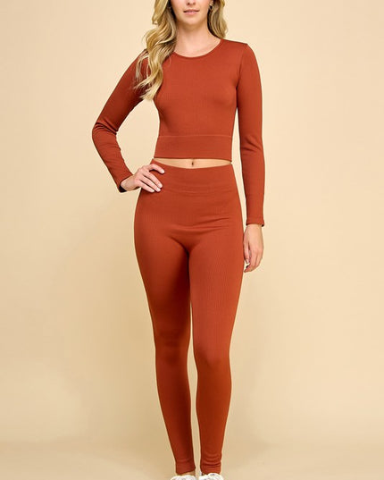 FR501 RIBBED ROUND NECK LONG SLEEVE 2-PIECE SET
