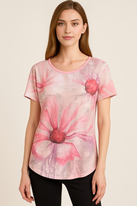 H3510 RHINESTONE PRINT TOP