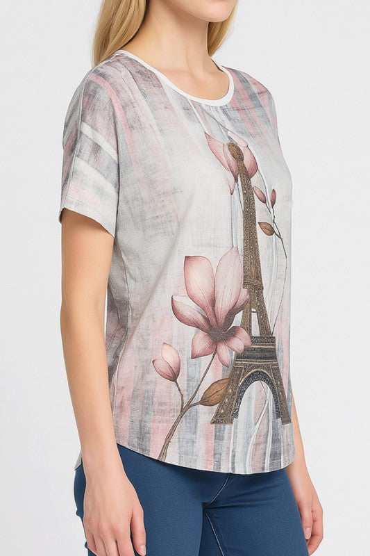 H1920 RHINESTONE PRINT TOP