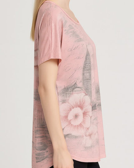 H3556 RHINESTONE PRINT TOP