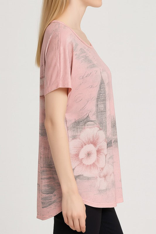 H3556 RHINESTONE PRINT TOP