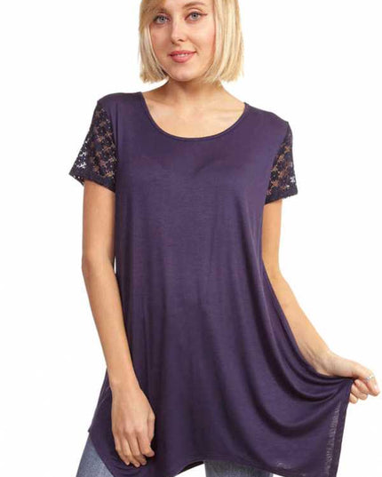 1370RL LACE SLEEVE SHARK BITE TOP