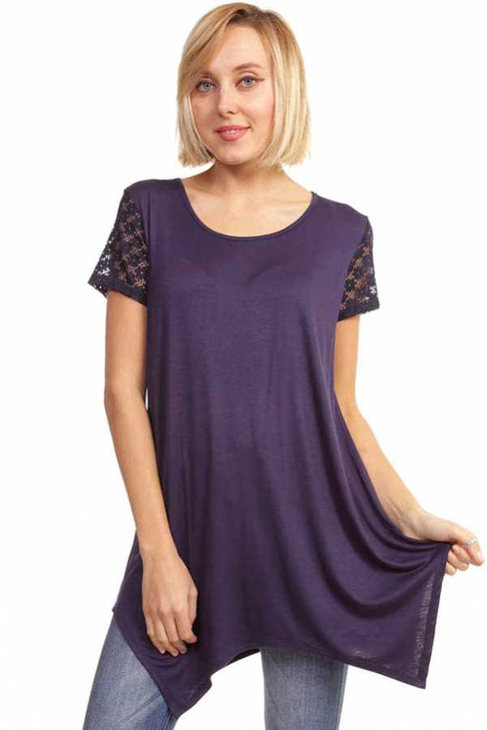 1370RL LACE SLEEVE SHARK BITE TOP