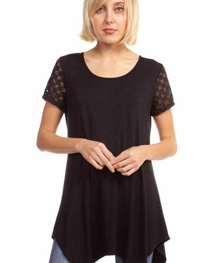 1370RL LACE SLEEVE SHARK BITE TOP