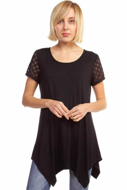 1370RL LACE SLEEVE SHARK BITE TOP