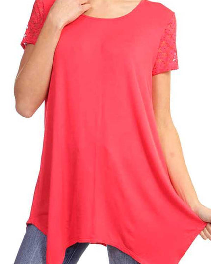 1370RL LACE SLEEVE SHARK BITE TOP