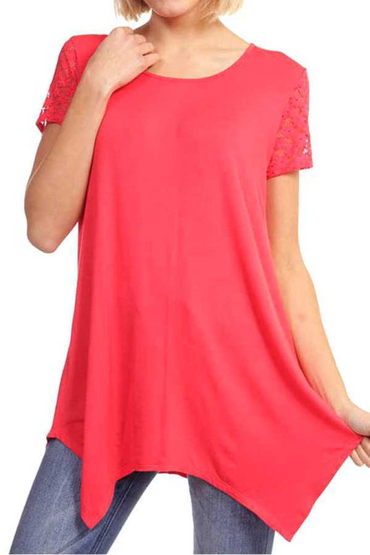 1370RL LACE SLEEVE SHARK BITE TOP