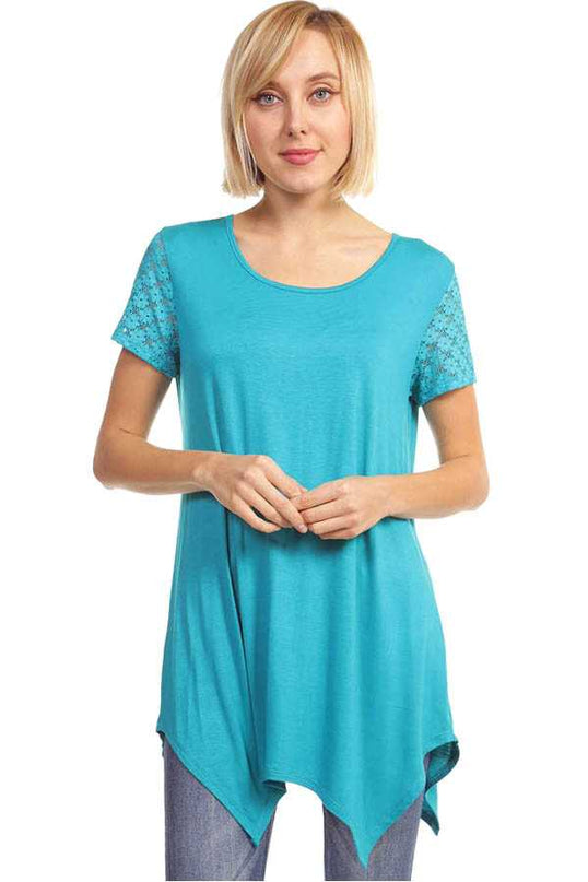 1370RL LACE SLEEVE SHARK BITE TOP