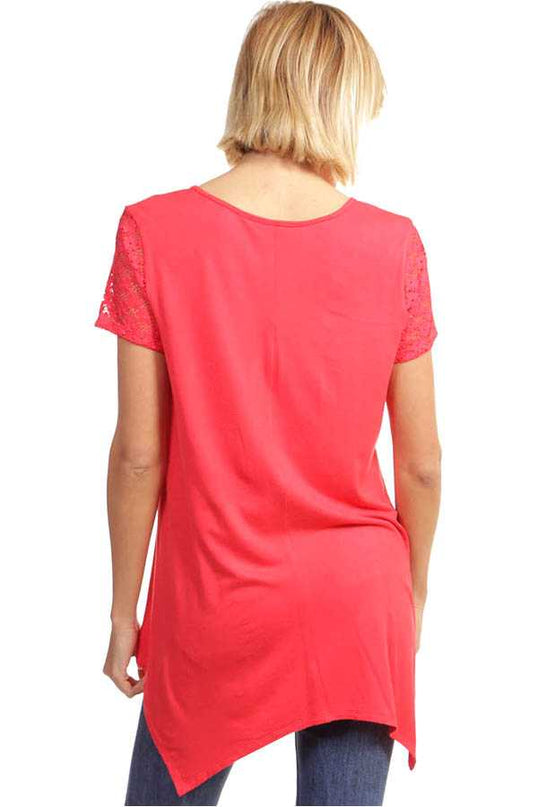 1370RL LACE SLEEVE SHARK BITE TOP